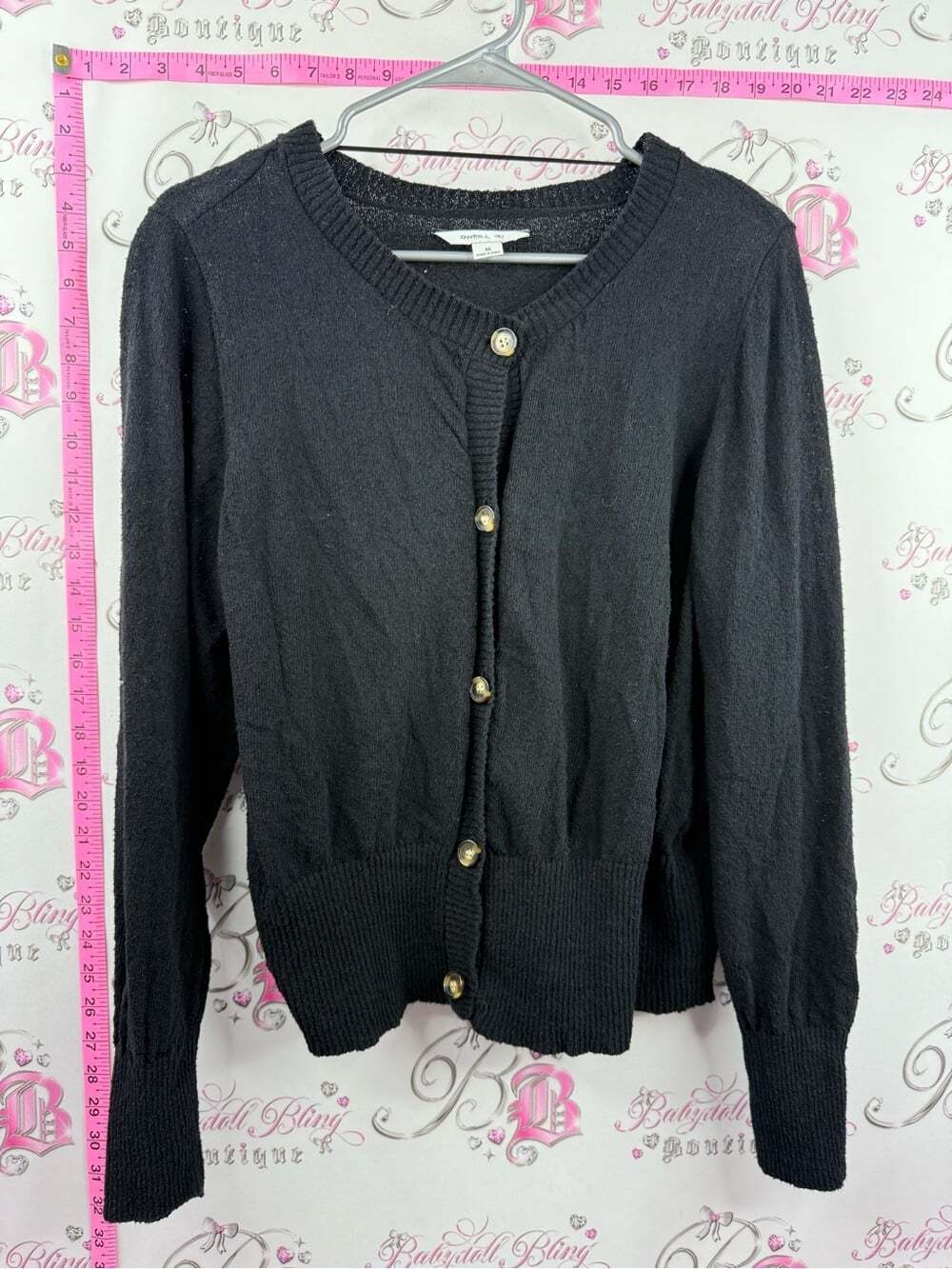 O'Neill cardigan sweater stretchy Black Button-Front Crewneck Cardigan